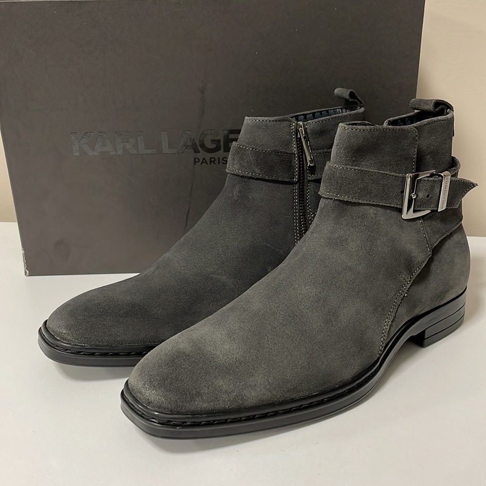 NEW Karl Lagerfeld Paris Mens Gray Leather Boots - 8
